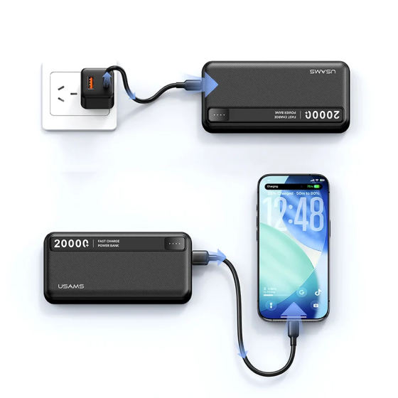 Pin sạc dự phòng usams CD264 PB89 a+c dual-port 20000MAH đen